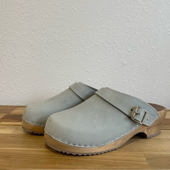 MIA Shoes - MIA  Swiss Free people Alma Clogs Leather Wood Grey Light blue